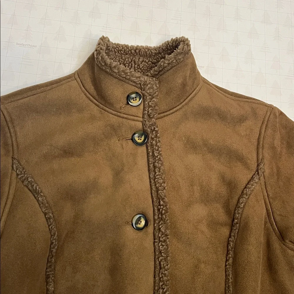 L.L. BEAN VINTAGE BROWN SHEARLING TEDDY MIDI LENGTH BUTTON FRONT COAT M - Picture 4 of 16